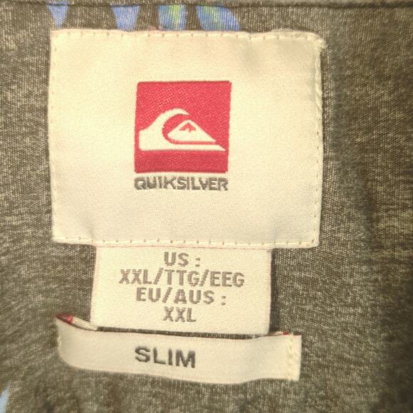 Quiksilver XXL Slim Fit Hawaiian Shirt Mens Short Sleeve Gray Blue Floral Casual - Picture 2 of 4